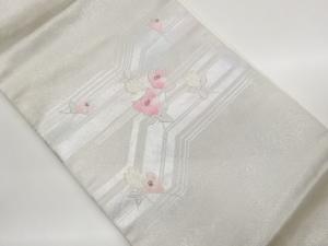 変わり横段に花葉模様織り出し刺繍名古屋帯